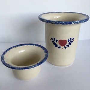 2 Piece Ceramic Dip Serving Bowl holds ice Pottery Country Farmhouse keeps cold